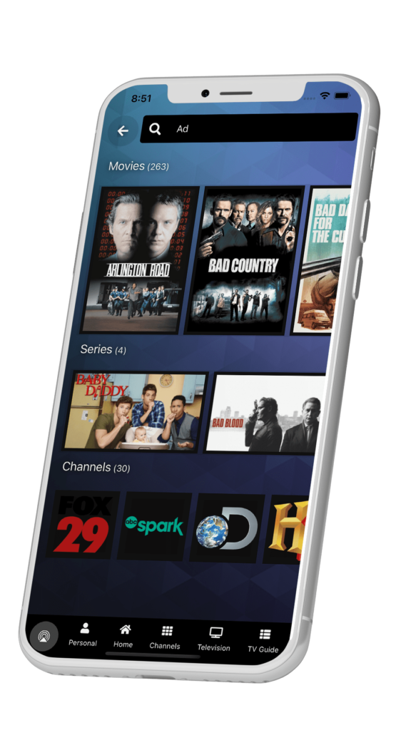 MwareTV's platform displayed on an iPhone, showing some movies, series and TV channels (2)